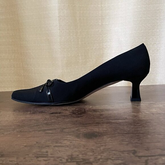 Vintage Van Eli Womens Pump Sz 8N Black Square Toe Bow Spool Heel Preppy Classic - Picture 4 of 8